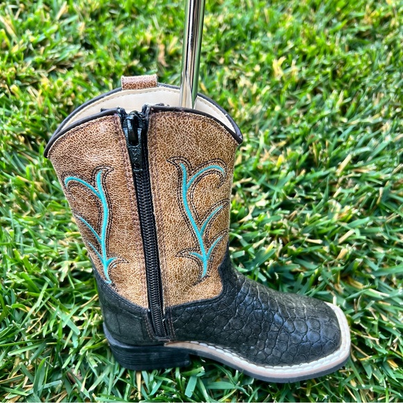 Custom Western Cowboy Boot OldWest Golf Club Putter Head Cover Brown Black NEW - Picture 4 of 7